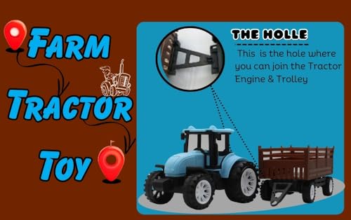 Image of Neokiddo Toys Friction Powered Trolley Farm Tractor Toy for Kids & Toddlers /Boys & Girls - Durable Push & Go Farm Vehicle for Ages 3+, Medium Size Plastic Toy for Pretend Play & Outdoor Fun (Sky Blue)