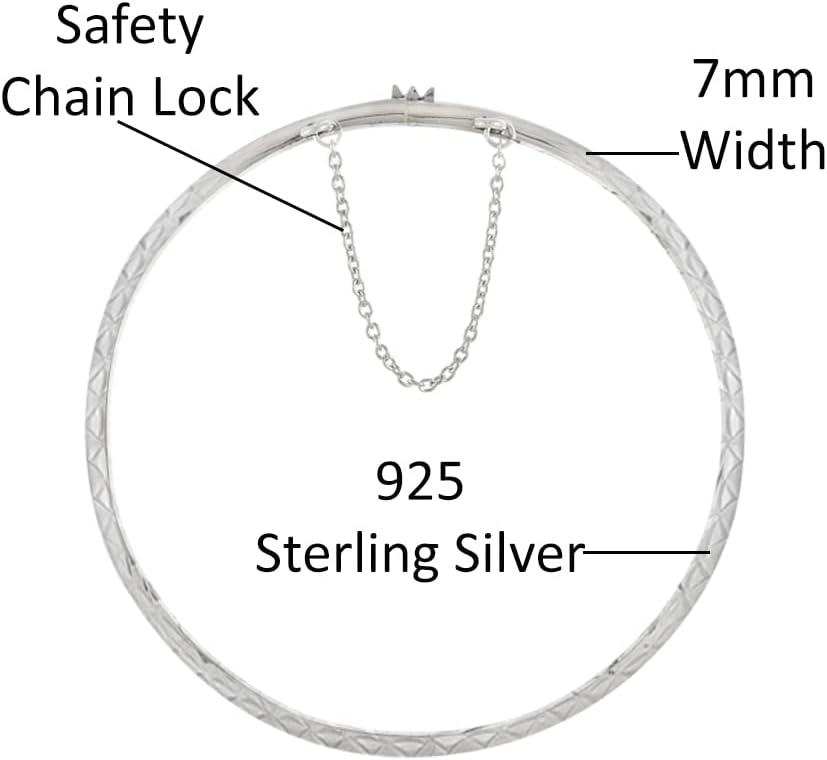 Savlano 14K Gold Plated Over 925 Sterling Silver Solid Diamond Cut Bangle Bracelet 7 inch with Safety Chain for Women Comes With Gift Box - Made in Italy - Image 2