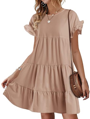 Image of Chuanqi Womens Ruffles Boho Floral Printed Babydoll Loose Swing Casual Short Mini T-Shirt Dress