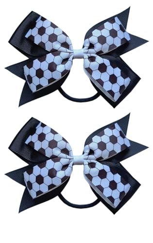 Soccer Bow Girls Soccer Hair Accessories Football Hair Bow Sport Cheer Bow Hair Tie Ponytail Holder TSFQ08 (2PCS Soccer Bow A)