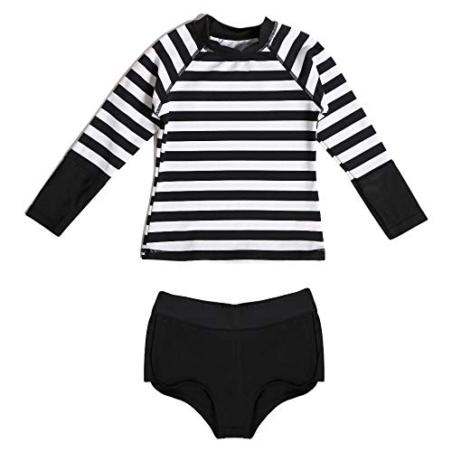 Maillot de bain deux-pièces fille 6-7 ans rayé noir ensemble de plage enfant 116-122
