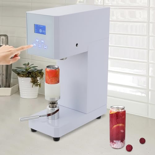 Commercial Semi-Automatic Cans Sealer Machine, 370W 110V Electric Aluminum Cans Sealing Machine, White Beverage Seal Machine W/LED Display, Milk Tea Drink Bottle Sealer, Soda Can Sealer Machine