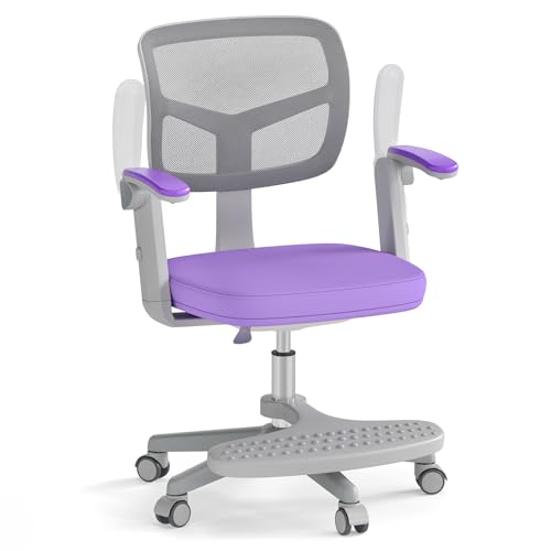 COSTWAY Chaise Bureau Enfant Pivotante avec Hauteur Réglable, Fauteuil Bureau Enfant avec Accoudoirs & Repose-Pieds Réglables, Dossier Ergonomique, Coussin...