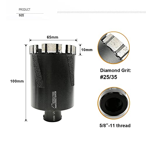 SHDIATOOL Diamond Core Drill Bits 2-1/2 Inch for Hard Stone Concrete Marble Granite Brick Laser Welded Dry or Wet Hole Saws 65mm - Thumbnail 2