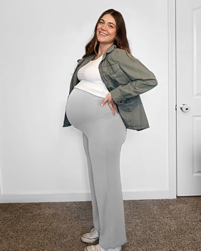 Image of G4Free Women's Maternity BareFeel Wide Leg Yoga Pants | Bump-Friendly Coverage,Wide Leg Design,Lycra Blend,Extremely Soft,Skin-like Touch,for Work Casual Wear