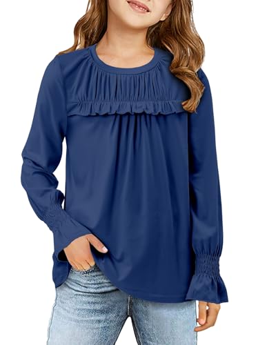 storeofbaby Girls Casual Long Sleeve Shirts Loose Ruffle Tunic Tops Smocked Cuff Blouses 4-13 Years2
