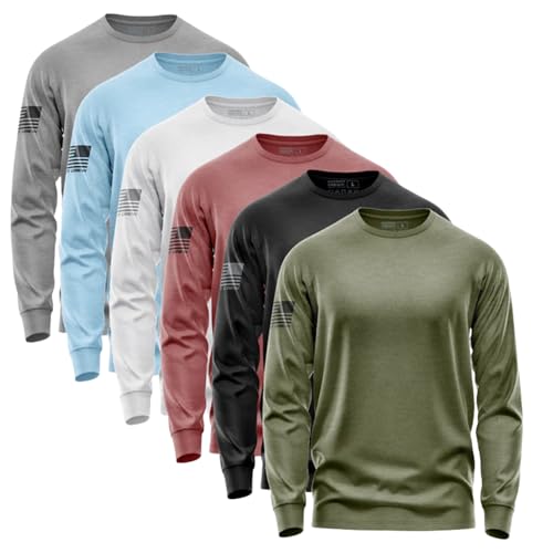Men's 6 Pack Variety Essential Long-Sleeve, Fresh Long-Sleeve Shirt, American Graphic, Patriotic, USA
