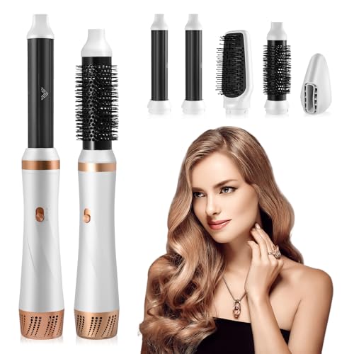 Airstyler 5 in 1 Bürsten Heißluft Lockenbürste Warmluftbürste Set mit Rundbürstenföhn Airflow Lockenstab Automatisch Thermal Brush,Zum Styling, Volumisieren, Locken und Glätten
