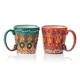 EVANILIFE Juego de 2 tazas de café de cerámica de 8 onzas, tazas de café hechas a mano, tazas de café de cerámica, tazas de café coloridas, tazas de café aptas para microondas y lavavajillas (verde
