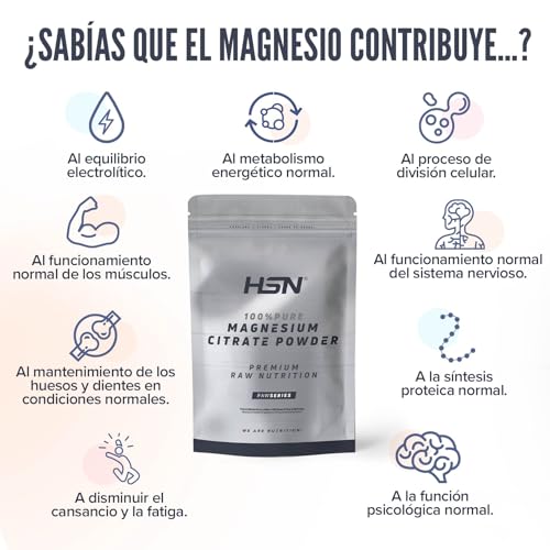 HSN Magnesiumcitrat Pulver (310 mg elementares Magnesium) | Geschmacksneutral 600 g = 300 Portionen | 100% reines Magnesium ohne Zusatzstoffe oder Trennmittel | Nicht-GVO, Vegan, Glutenfrei