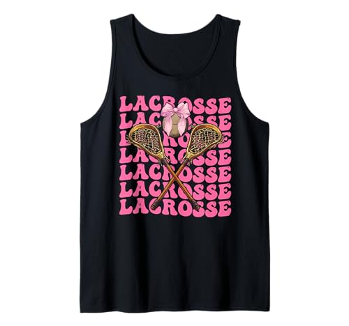 Coquette Bow Lacrosse Player Lax Girl Mom Día de la Madre Rosa Camiseta sin Mangas