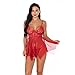Générique Nuisette Nuisette Dentelle Femme VêTements De Nuit Sexy Chemise De Nuit Col en V Chemise De Nuit Nuisette Nuisette Transparente Lingerie (L,Rouge)