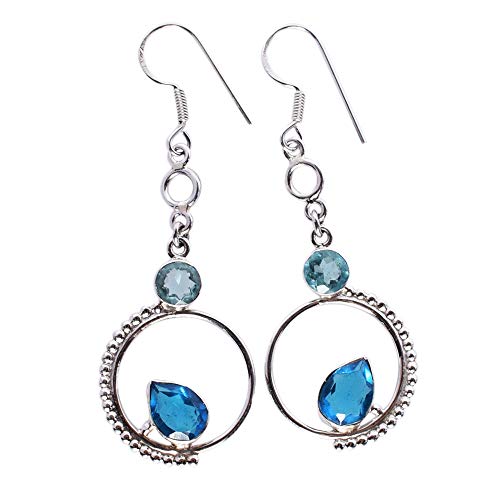 Boucles d'oreilles pendantes topaze bleue argent pour vos soirées
