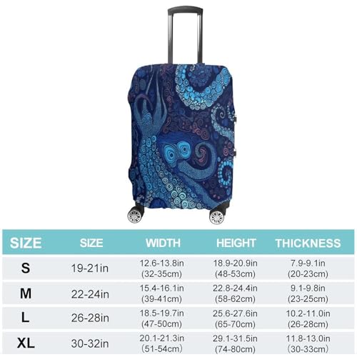 Housse valise extensible résistante rayures motif pieuvre bleue M