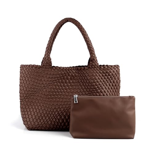 Woven Tote Bag Womens Purse Vegan Leather Shoulder Handbags Fashion Summer Beach Tote Bags Large Travel Totes
