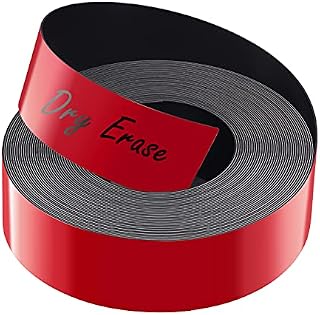 LLPT Dry Erase Magnetic Label Strips 25mm x 8M Blank Writable Magnet Roll Labels Reusable Cutable for Refrigerator Shelf Whiteboard Toolbox Craft and Other Metallic Surfaces Red (DMS156)