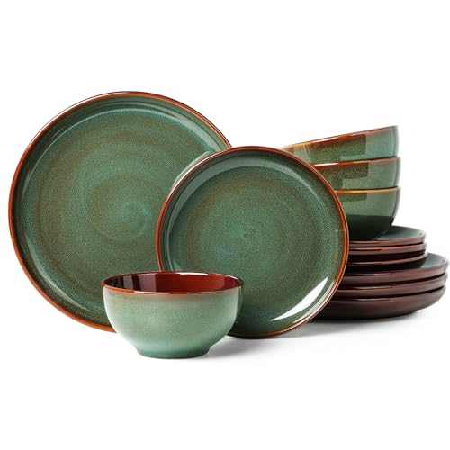 Stoneware Dinnerware Sets, Ceramic Plates and Bowls Set, Microwave & Dishwasher Safe Kitchen Dishes, Modern Dinner Salad Plates | Cereal Bowls, Dishware Sets Service for 4 Sage Green