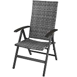 TecTake 800721 Alu Polyrattan Gartenstuhl klappbar für Garten, Balkon und Terrasse, verstellbare Rückenlehne, witterungsbeständig, Klappstuhl mit Armlehne (Grau-Grau)