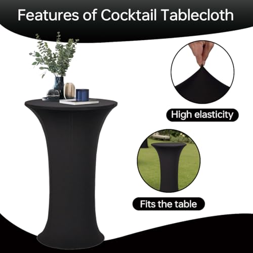 Deisy Dee 24x43 Cocktail Spandex Stretch Round Tablecloth Table Cover C124 (Black) by Deisy Dee - Image 3