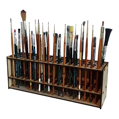 Rianpesn 67 Holes Wooden Paint Brushes Holder - Durable Makeup Brushes Holder - Durable Brushes Holder Shelf, Multifunctional Desk Organizer Holder for Makeup Brushes, Colored Pencils Cover
