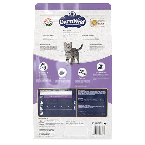 Image of Carniwel Fresh Fish & Shrimp Adult Dry Cat Food 1 Kg | Fresh & Natural Ingredients | Highly Palatable | Supports Healthy Skin & Glossy Coat | Premium Nutrition for Adult Cats