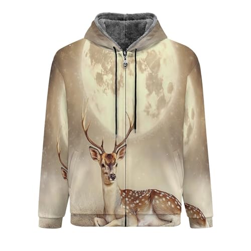 Sweat à capuche en polaire pour homme veste zippée casual motif cerf