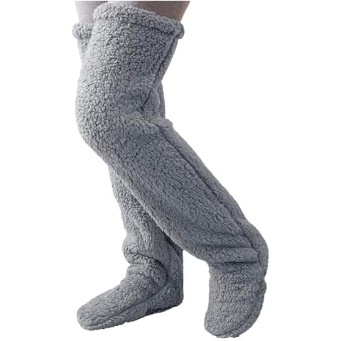 Over Knee High Fuzzy Socks Warm Winter Furry Long Foot Leg Warmers Soft Plush Slipper Stockings Cozy Christmas Home Sleeping Socks for Women Girls (Dark Gray) Cover