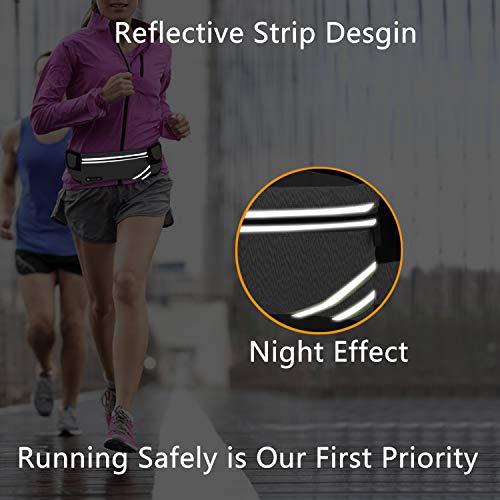 MAXTOP Unisex Running Belt Waist Pack - Reflective Water Resistant Slim Fanny Pack for Running Fitness Travelling Money Belt Carrying iPhone Samsung Up to 6.4inch