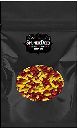 Yellow and Red Cake Pop Cookie Cupcake Cakes Semi-Sweet Edible Confetti Decorations Sprinkles Desert Jimmies Toppers 6oz Bag