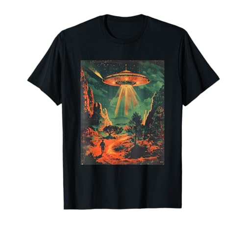 Vintage UFO Flying Saucer Alien Mountain Hombres Mujeres Niños Camiseta
