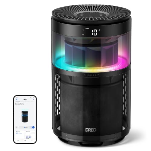 Image of DREO Smart Air Purifier With RGBIC Light,Home Air Cleaner with Wi-Fi /Voice /Alexa, 4 Speeds & Auto /Turbo /HEPA Sleep Modes for Smoke, Dust, Pollen, Odor, PM2.5 Monitor, DREO 530S, DR-HAP010S Black