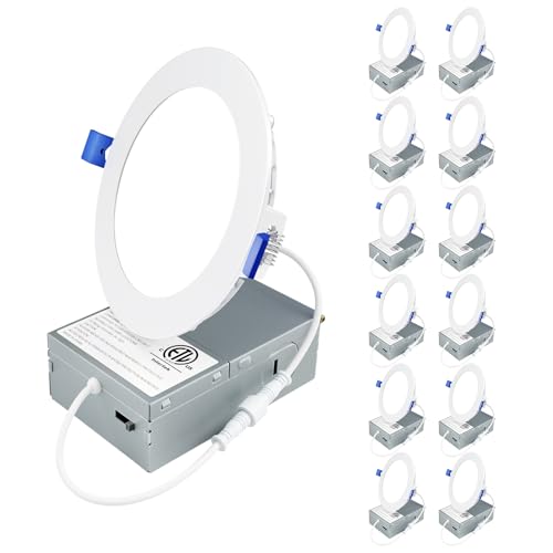 EnSenior 12 unidades de luces LED empotrables con caja de conexiones, 3000 K blanco cálido, 9 W, equivalente a 60 W, regulable, 750 lm, alta luminosidad, certificación ETL y Energy Star