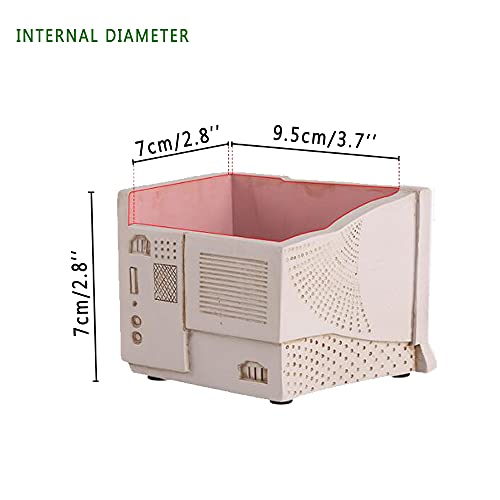 Image of Funny live 4.7 Inches Retro Desk-top Shape Desktop Decoration Resin Crafts Ornaments Home Office Personality Multi-purpose Succulent Plant Pot | Pen Holder (Computer Black Screen)