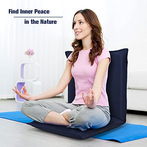 Image of BestComfort Folding Floor Chair, 6-Position Adjustable Meditation Chair, Video Gaming Chair w /Back Support for Reading TV Watching, Portable Floor Seat Lounge Sofa Chair for Kids Teens Adult, Navy