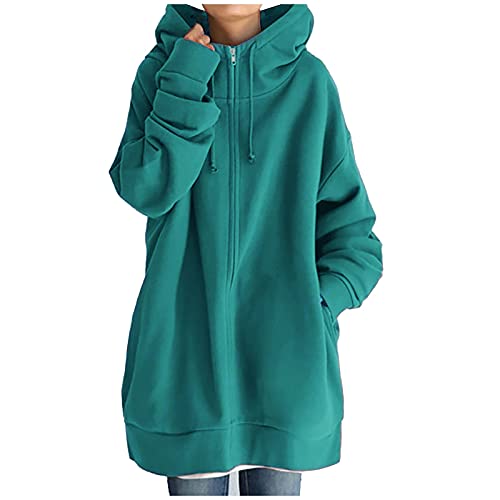 Fleece Langjacke Damen Kapuzenjacke Große Größen Hoodies Sweatjacke Reißverschluss Übergroßer Freizeit Sweatshirt Plüsch Gefüttert Herbst Winter Jakce mit Kapuze