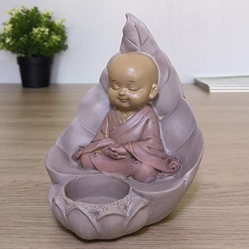 Zen Light CH02 Feng Shui Buddha Statue Candle Holder Tealight Decoration Lucky Charm Gift Idea Zen Height 13 cm Beige and Antique Pink Colour Polyresin - Image 4