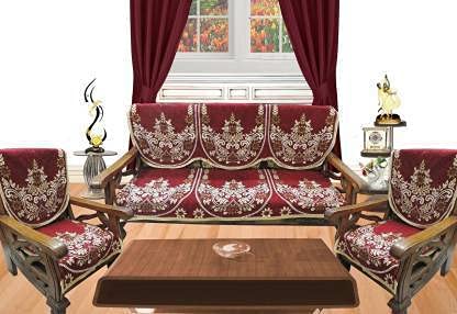 Excell loomtex Presents Exclusive Royal Look Velvet Sofa Cover Set of Heavy Fabric 500 TC Floral Design 5 Seater Sofa Cover -| Set of 10 Piece |-image-41