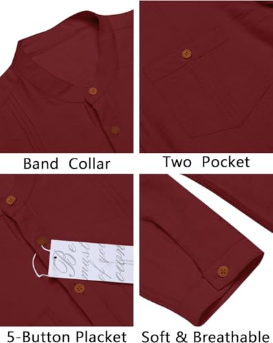 Image of Macsivo Cotton Blend Solid Casual Short Kurta for Men Long Sleeve Mandarin Collar Stylish Shirt Kurta for Men