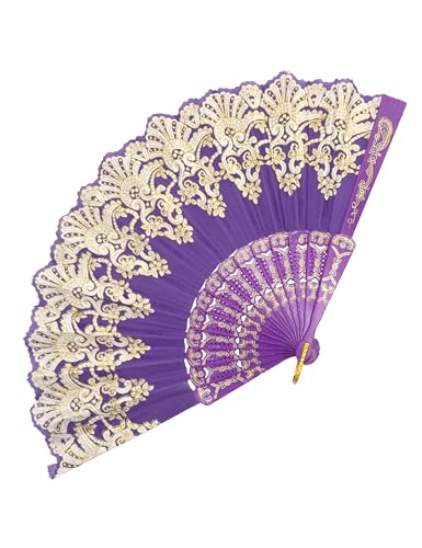 EOSAU Hand Fan Foldable, Decorative Folding Fans for Women, Purple