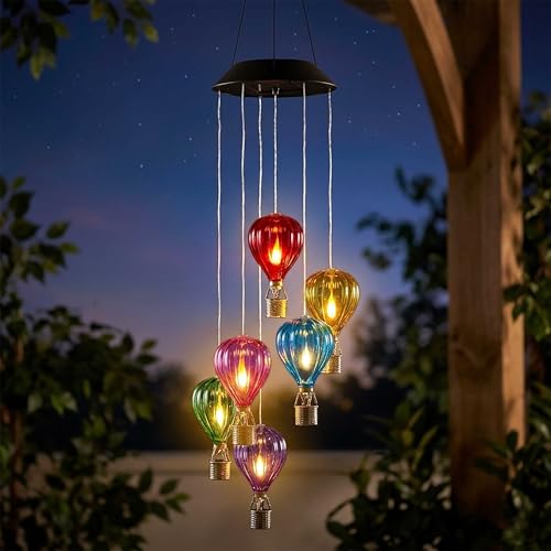 Solar Windspiel 6 Bunte Heißluftballons mit Flammeneffekt 80 x 17 cm