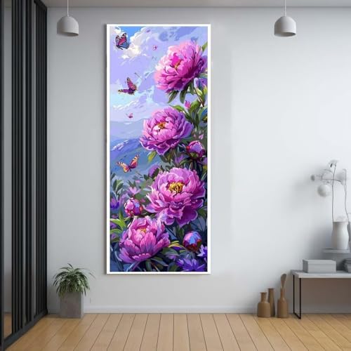 Diamond Painting rose 60x150cm fleurs grand format kit complet strass carrés mosaïque B15