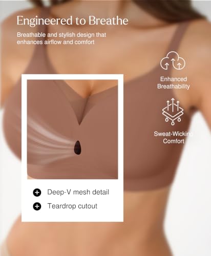 Image of Popilush Womens Wireless Push Up Bra Comfortable Supportive Everyday Bra | Support & Lift, No Underwire, Full Coverage, Flexible Fit, V Mesh Crossover, Soft Breathable Fabric, All Day Comfort