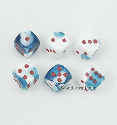 Wondertrail WCX26657E6 Astral Blue and White with Red Pips 16mm D6 Dice Gemini Pack of 6 Dice
