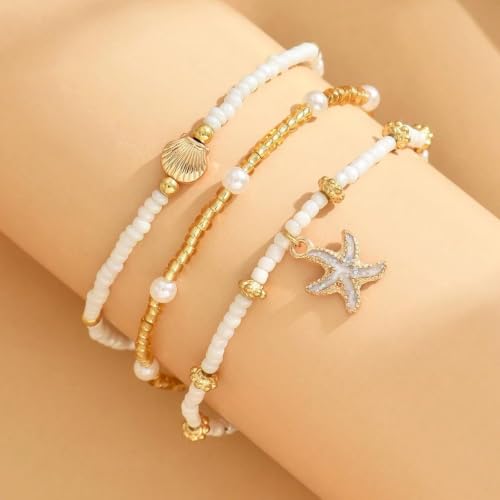 Image of YANCHUN Shell Anklets for Women Waterproof Sea Shell Starfish Ankle Bracelets Summer Beach Dresses Outfits Accessories for Women