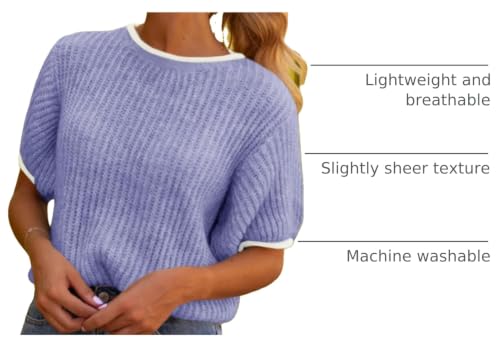 Image of Saodimallsu Womens Puff Short Sleeve Sweater Tops Spring Summer Color Block Ribbed Knit Crew Neck Going Out Shirts