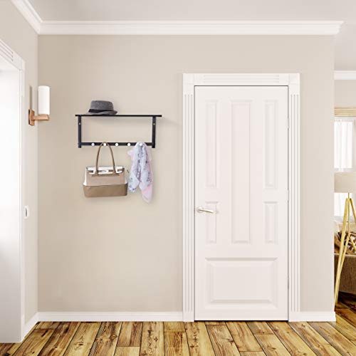 Relaxdays Perchero de Pared con Estante, Toallero con 5 Ganchos, Baño, Recibidor, Pasillo, Metal, 28 x 65 x 25 cm, Negro - imagen 2