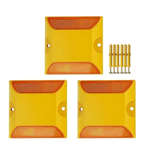 "IoF 3-Pack Reflective Lane Markers Lane Reflector Reflective Road Pavement Markers (4 x 4 Inch) Asphalt Markers Suitable for Speed Bumps,Sidewalks,Crosswalks,Highways and Driveways with Anchor Bolts"