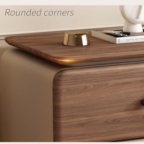 Solid Wood Nightstand with 2 Drawers - Stylish Beige & Brown Bedside Table Storage Cabinet for Apartment, Bedroom & Living Room - Small Space Furniture (50CM)