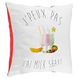 Fabulous Coussin en Peluche Rouge   J'Peux Pas J'Ai Milk Shake Humour   40 x 40 cm   Toucher Peluche   Housse et Coussin Inclus