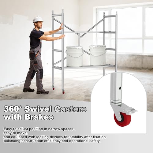 BFECGDXT Scaffolding Work Platform, 27.6\"D x 55.12\"W x 71\"H Double Layer Rolling Scaffolding with Wheels, Portable Height Adjustment Scaffold for Home Improvement, Drywall Painting, 800 LBS Capacity - Thumbnail 4
